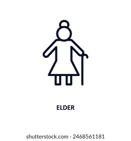 elder icon. Thin line elder icon from people and relation collection. Outline vector. Editable elder symbol can be used web and mobile