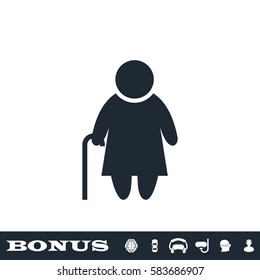 Elder lady icon flat. Black pictogram on white background. Vector illustration symbol and bonus button