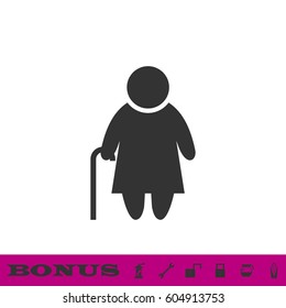 Elder lady icon flat. Black pictogram on white background. Vector illustration symbol and bonus button