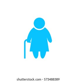 Elder lady icon flat. Blue pictogram on white background. Vector illustration symbol