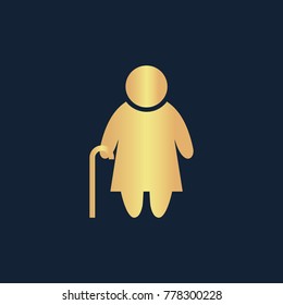 Elder lady icon flat. Simple gold pictogram on dark background. Vector illustration symbol