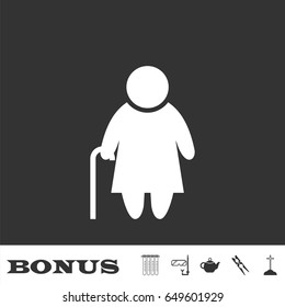 Elder lady icon flat. White pictogram on black background. Vector illustration symbol and bonus icons