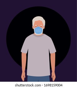 Elder man with mask against Covid 19 design of Medical care hygiene health emergency and patient theme Vector illustration