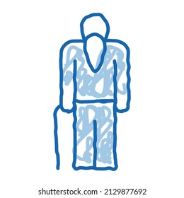 Elder Man Stick sketch icon vector. Hand drawn blue doodle line art Elder Man Stick sign. isolated symbol illustration