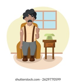 Elder man thumbs up vaccine. Vector illustration