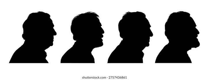 Elder men head profile silhouettes set - vector illustration