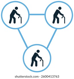 elder networking icon vector symbolizing community, healthcare, and support connections. Ideal for senior assistance, retirement, and communication platforms.