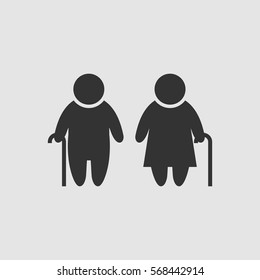 Elder People icon flat. Black pictogram on grey background. Vector illustration symbol