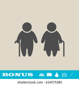 Elder People icon flat. Grey pictogram on light background. Vector illustration symbol and bonus button real estate, ottoman, vase, tv, fishing rod