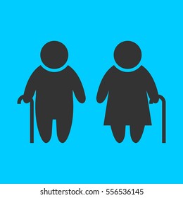 Elder People icon flat. Simple vector black pictogram on blue background