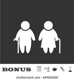 Elder People icon flat. White pictogram on black background. Vector illustration symbol and bonus icons