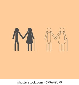 Elder people stick dark grey set icon .