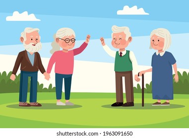 elder persons in the field scene