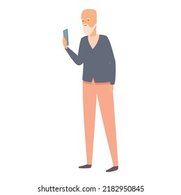Elder use video call icon cartoon vector. Old person. Mobile senior