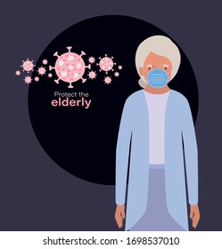 Elder woman with mask against Covid 19 design of Medical care hygiene health emergency and patient theme Vector illustration