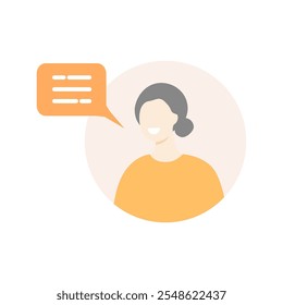 Mulher idosa falando com balão. Conceitos de comunicação, comentário, conversa, diálogo. Ilustração isolada de design de vetor de caractere plano. 