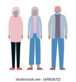 Elder women and man with masks against Covid 19 design of Medical care hygiene health emergency and patient theme Vector illustration