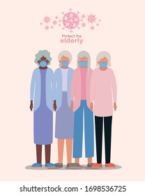 Elder women with masks against Covid 19 design of Medical care hygiene health emergency and patient theme Vector illustration