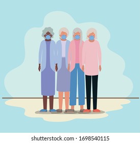 Elder women with masks against Covid 19 design of Medical care hygiene health emergency and patient theme Vector illustration