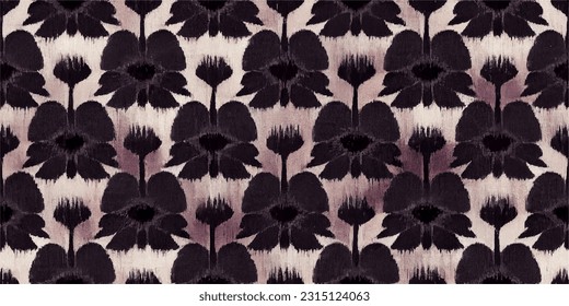  Elderberry ikat tríbal boho ata los colores de la mueca flor papel de pared sin costura. Motif étnica hecha a mano bello arte Ikat. Arte de fondo étnico abstracto floral rosa. 