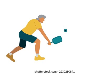 Ältere Aktive spielen Pickleball. Alte Leute machen Sport. Aktivität. Flache Vektorgrafik einzeln