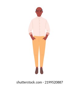 Elderly african american man in stylish fashionable look. Smiling senior grandpa in modern outfit. Retired man. Hand drawn vector illustration