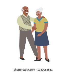 Elderly Afroamerican Couple. Old African American Man And Woman. Cartoon Flat Design Illustration. Happy Family. Vector Picture Isolated On White Background.