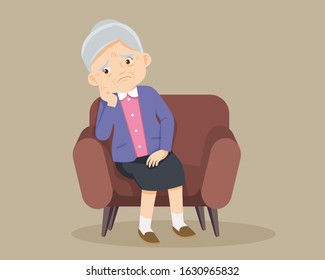 Elderly Alone Sad ,sad Senior Woman Sitting Alone On Sofa,elderly Thinking