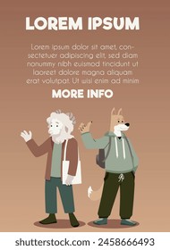 Elderly anthropomorphic animal friends. Vector illustration of a wise old dog with a backpack and a poodle with a tote bag, sharing a conversation.