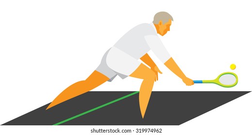 An elderly aristocrat man plays with a racket in real tennis