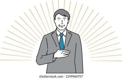 Elderly Asian businessman demonstrating trust