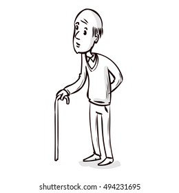 Elderly bald man. Hand drawn cartoon vector illustration.