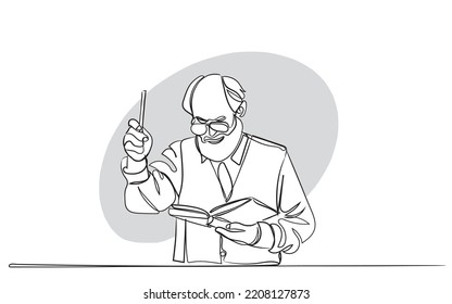 Elderly bald professor line art. World teachers day vector graphic. Minimal instructor coach educator scientist teach learn indoor classroom serious art