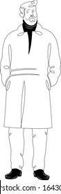 Elderly bearded man in a fashionable coat.Character cartoon flat isolated colored drawing sketch continuous line minimalism illustration