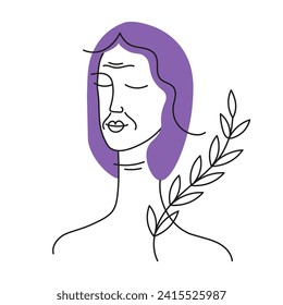 Elderly beautiful abstract woman with gray hair, wrinkles hand drawn vector flat illustration. Background card for text with woman's face over 40, lifestyle, beauty, health ,adult women, body positive