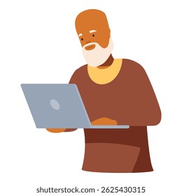 Elderly black man with a white beard uses a laptop, showcasing the adoption of technology by older generations