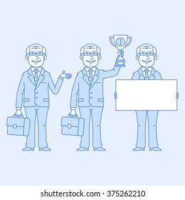Elderly businessman holding various objects