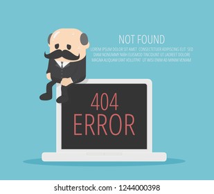 elderly businessman sat on his tablet at an error.404 error page design concept. Laptop screen