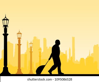 A elderly businessman traveling on business trip, one in the series of similar images silhouette 