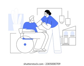 Envejecimiento cuidado abstracto concepto de ilustración vectorial. Atención médica a personas de edad avanzada, enfermería domiciliaria para adultos mayores, servicios geriátricos de salud, viven en asistencia, acompañamiento de jubilados metáfora abstracta.