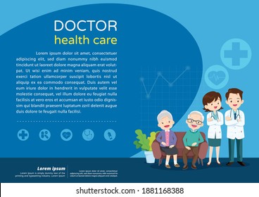 Elderly care concept ,Doctor and elderly healthcare background poster.Doctor for Elderly patients Banner