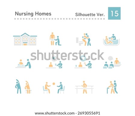 Elderly care facility icon multiple set