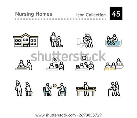 Elderly care facility icon multiple set