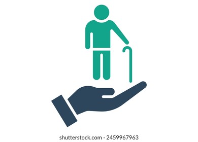 elderly care icon. hand with elderly. icon related to elderly. solid icon style. old age element illustration