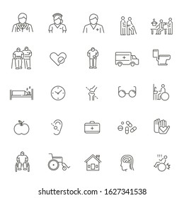 elderly care icon set. thin line design