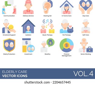 Elderly Care Icons Including Aging, Alzheimer, Dementia, Ambulance, Assistance, Assisted Living, Balanced Diet, Book Club, Call Button, Doctor, Family, Cards, Caregiver, Senior