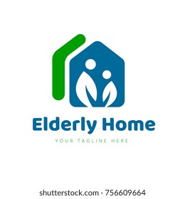 Elderly Care Logo, Eldercare, Aged Care, With Home And People Symbol.