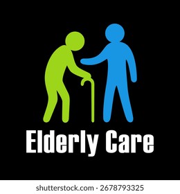 Cuidado de ancianos logo Vector azul y verde con la mano