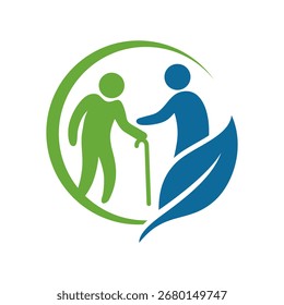 Elderly care logo vector in circle blue and green