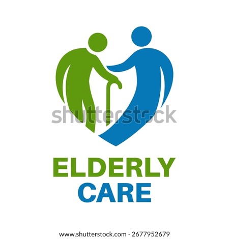 Elderly care logo vector in love blue and green